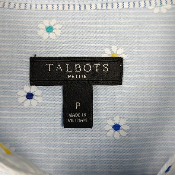 Talbot's Petite Cotton Daisy Print Button Front Long Sleeve Blouse Top - Picture 2 of 10